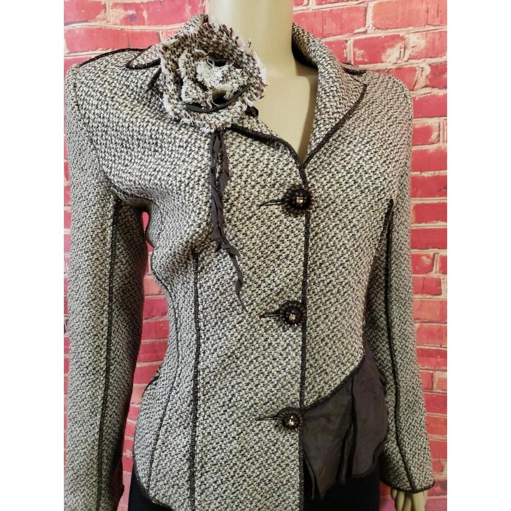 Extenzo Paris Made In France Lagenlook Brown Women's Blazer Jacket F 40/ Us 10 View 4